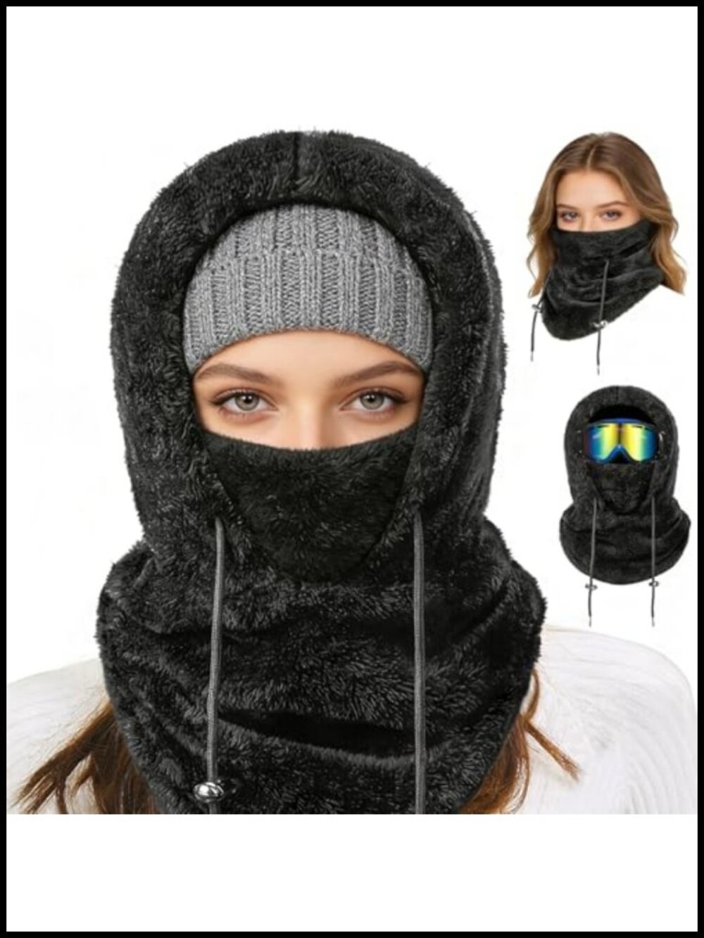 3-in-1 Fleece Balaclava Ski Mask Hood Neck Gaiter Unisex Winter Face Cover